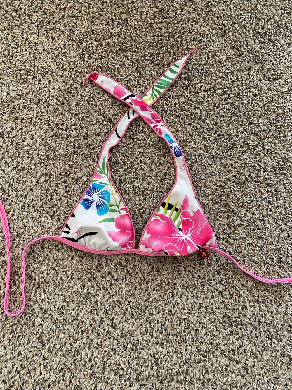 Guess Y2K Floral Hydrangea Hawaii Zebra Print Reversible Halter Swim Top